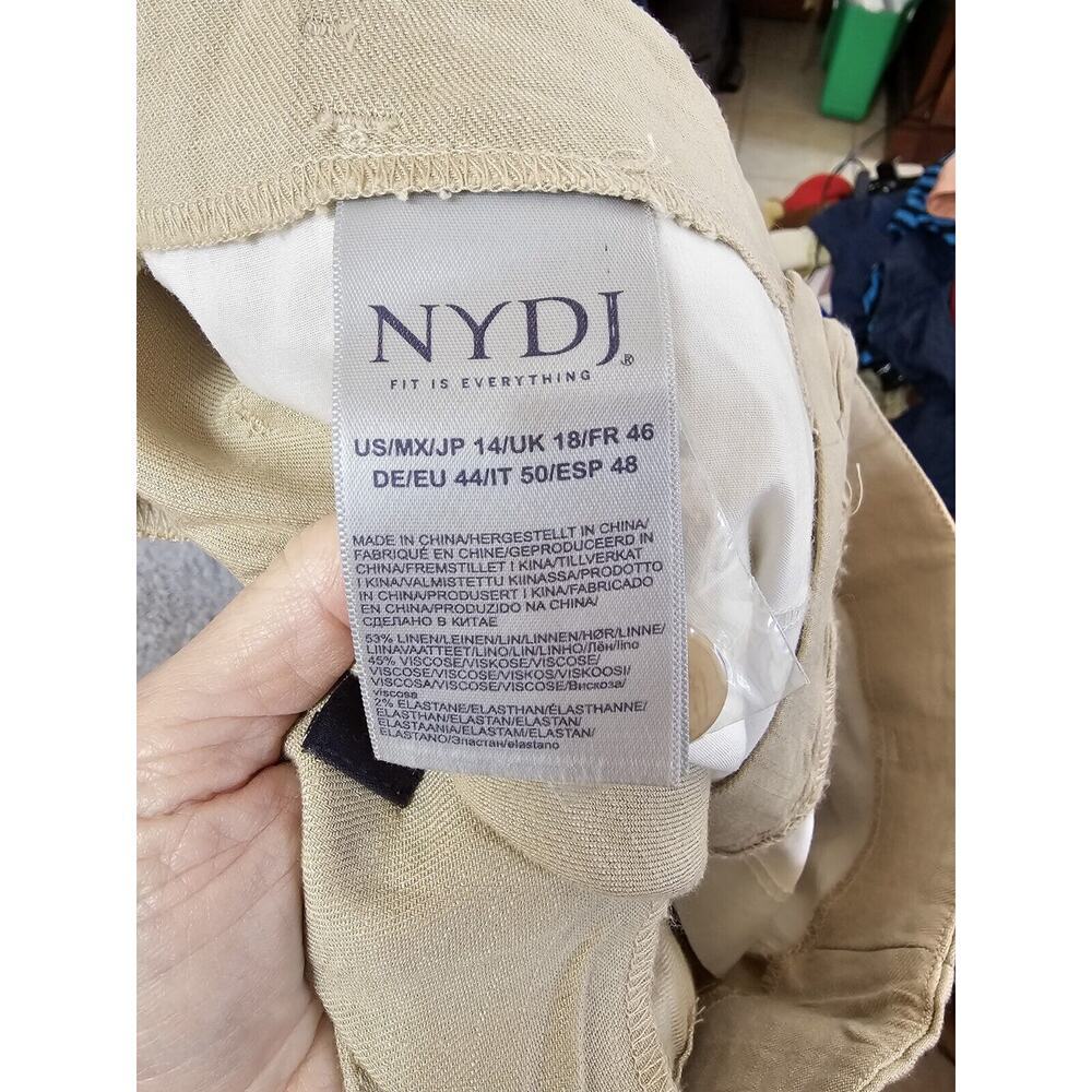 NWOT: NYDJ pants Marilyn stretch linen trousers Straight Tan Flat front size 14 - Picture 3 of 5
